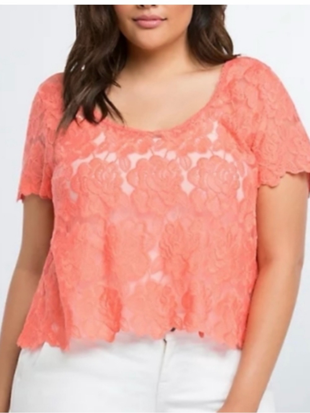 torrid Coral Lace Short Sleeve Scoop Neck Top